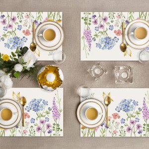 Bonhause Spring Floral Placemats Set of 4, 12x18 Inch Garden Flowers Birds Seasonal Summer Kitchen Dining Table Mats Washable Place Mats for Indoor Outdoor Home Party Decor