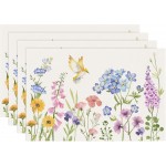Bonhause Spring Floral Placemats Set of 4, 12x18 Inch Garden Flowers Birds Seasonal Summer Kitchen Dining Table Mats Washable Place Mats for Indoor Outdoor Home Party Decor