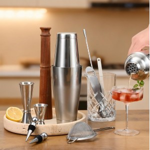 33-Piece Professional Bartender Kit with Weighted Boston Shaker – High End Mixology Set for Home Bar – Stainless Steel Barware Tool Set Unbreakable Citrus Squeezer, Ice Scoop & Mixing Glass