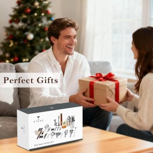 33-Piece Professional Bartender Kit with Weighted Boston Shaker – High End Mixology Set for Home Bar – Stainless Steel Barware Tool Set Unbreakable Citrus Squeezer, Ice Scoop & Mixing Glass