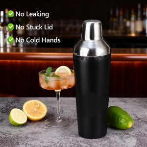 Insulated Cocktail Shaker Black - 23oz Double Wall Vacuum Stainless Steel Martini Shaker with Built-in Strainer & Jigger Lid, Pro Leak-Proof Weighted Shaker for Home Bar, Premium Bar Gift Set