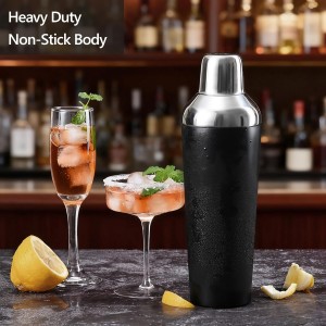 Insulated Cocktail Shaker Black - 23oz Double Wall Vacuum Stainless Steel Martini Shaker with Built-in Strainer & Jigger Lid, Pro Leak-Proof Weighted Shaker for Home Bar, Premium Bar Gift Set