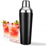 Insulated Cocktail Shaker Black - 23oz Double Wall Vacuum Stainless Steel Martini Shaker with Built-in Strainer & Jigger Lid, Pro Leak-Proof Weighted Shaker for Home Bar, Premium Bar Gift Set