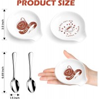 2 Pcs Coffee Spoon Rest Set, Ceramic Spoon Holder with 2 Stainless Steel Spoons 3.7 Inch Mini Teaspoon Holder Coffee Stirrer Rest Coffee Bar Accessories for Kitchen Counter Office Décor