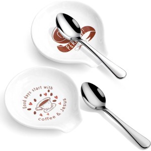 2 Pcs Coffee Spoon Rest Set, Ceramic Spo...
