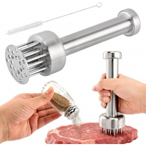Meat Tenderizer with 21 Needles, 304 Stainless Steel Automatic Spring-Loaded Meat Tenderizer for Beef Steak Chicken, Dishwasher Safe(Sliver,Size:7.5inch)