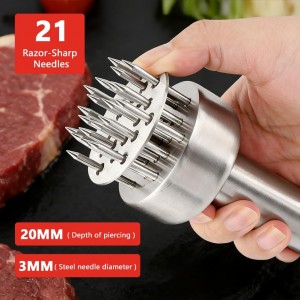 Meat Tenderizer with 21 Needles, 304 Stainless Steel Automatic Spring-Loaded Meat Tenderizer for Beef Steak Chicken, Dishwasher Safe(Sliver,Size:7.5inch)