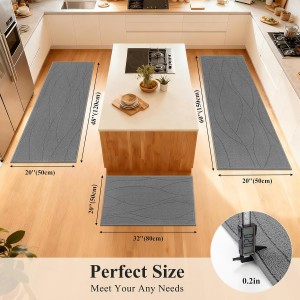 Bsmathom Kitchen Rugs Sets of 3, Non Slip Kitchen Runner, Washable Non Skid Kitchen Rug, Kitchen Floor Mat for Hallway Entryway Laundry Room, Light Gray