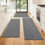 Bsmathom Kitchen Rugs Sets of 3, Non Slip Kitchen Runner, Washable Non Skid Kitchen Rug, Kitchen Floor Mat for Hallway Entryway Laundry Room, Light Gray