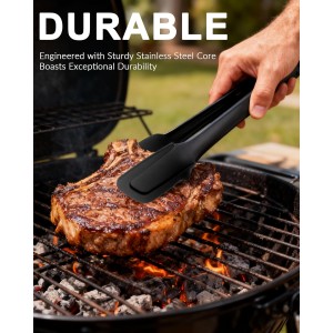 Professional Stainless Steel Kitchen Tongs, Food-Grade Silicone Anti-Slip Design with Comfortable Grip, Multi-Purpose for Salad Serving, BBQ and Cooking- 12'' Black