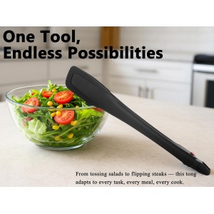 Professional Stainless Steel Kitchen Tongs, Food-Grade Silicone Anti-Slip Design with Comfortable Grip, Multi-Purpose for Salad Serving, BBQ and Cooking- 12'' Black