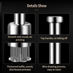 304 Stainless Steel Meat Tenderizer Tool, 21-Needle Meat Tenderizer for Steak, Beef, Chicken & Pork, Easy-Grip Manual Meat Tenderizer for Faster Marinade Absorption, Cleaning Brush Included