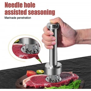 304 Stainless Steel Meat Tenderizer Tool, 21-Needle Meat Tenderizer for Steak, Beef, Chicken & Pork, Easy-Grip Manual Meat Tenderizer for Faster Marinade Absorption, Cleaning Brush Included