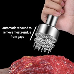 304 Stainless Steel Meat Tenderizer Tool, 21-Needle Meat Tenderizer for Steak, Beef, Chicken & Pork, Easy-Grip Manual Meat Tenderizer for Faster Marinade Absorption, Cleaning Brush Included