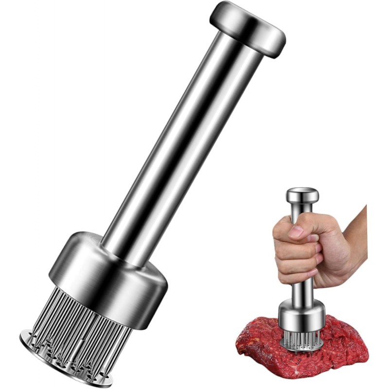 304 Stainless Steel Meat Tenderizer Tool, 21-Needle Meat Tenderizer for Steak, Beef, Chicken & Pork, Easy-Grip Manual Meat Tenderizer for Faster Marinade Absorption, Cleaning Brush Included