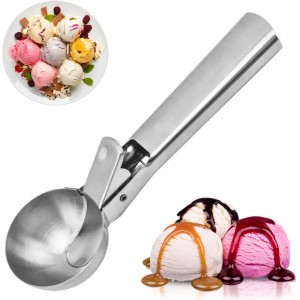 Ice Cream Scoop with Trigger, Heavy Duty Ice Cream Scoop Stainless Steel of Kitchen Appliances Tools - 1 Piece, Easy to Use, Glossy Look, Rust-Proof & Dishwasher Safe