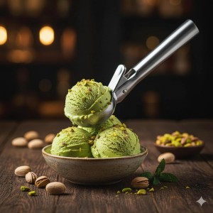 Ice Cream Scoop with Trigger, Heavy Duty Ice Cream Scoop Stainless Steel of Kitchen Appliances Tools - 1 Piece, Easy to Use, Glossy Look, Rust-Proof & Dishwasher Safe