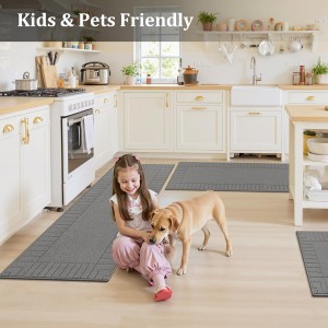 Pauwer Kitchen Mats for Floor 3 Piece Set Non Slip Kitchen Rugs Washable Farmhouse Kitchen Floor Mats Thick Long Area Rug Carpet Runner for Hallway Entryway Laundry Bathroom, Grey