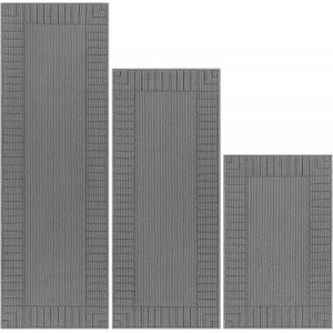 Pauwer Kitchen Mats for Floor 3 Piece Set Non Slip Kitchen Rugs Washable Farmhouse Kitchen Floor Mats Thick Long Area Rug Carpet Runner for Hallway Entryway Laundry Bathroom, Grey
