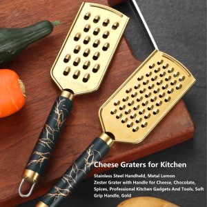 Cheese Graters for Kitchen Stainless Steel Handheld, Metal Lemon Zester Grater with Handle for Cheese, Chocolate, Spices, Professional Kitchen Gadgets And Tools, Soft Grip Handle, Gold