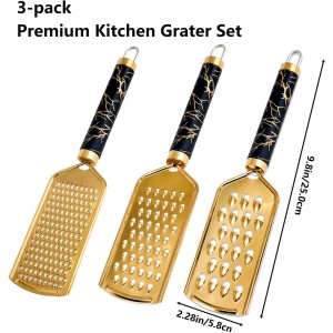 Cheese Graters for Kitchen Stainless Steel Handheld, Metal Lemon Zester Grater with Handle for Cheese, Chocolate, Spices, Professional Kitchen Gadgets And Tools, Soft Grip Handle, Gold