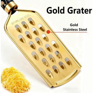Cheese Graters for Kitchen Stainless Steel Handheld, Metal Lemon Zester Grater with Handle for Cheese, Chocolate, Spices, Professional Kitchen Gadgets And Tools, Soft Grip Handle, Gold