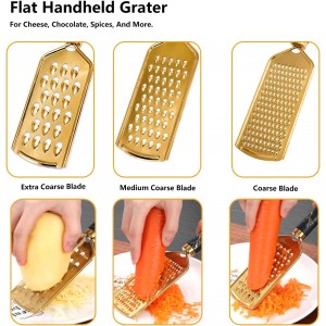 Cheese Graters for Kitchen Stainless Steel Handheld, Metal Lemon Zester Grater with Handle for Cheese, Chocolate, Spices, Professional Kitchen Gadgets And Tools, Soft Grip Handle, Gold