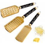 Cheese Graters for Kitchen Stainless Steel Handheld, Metal Lemon Zester Grater with Handle for Cheese, Chocolate, Spices, Professional Kitchen Gadgets And Tools, Soft Grip Handle, Gold