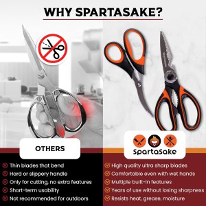 SpartaSake 2-Pack Premium Stainless Steel All Purpose Kitchen Shears with Sleeve - Heavy Duty Ultra Sharp kitchen Scissors for Food-Multipurpose Food Scissors for Meat Poultry Vegetable (Black-Orange)