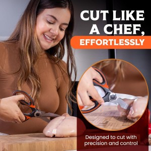 SpartaSake 2-Pack Premium Stainless Steel All Purpose Kitchen Shears with Sleeve - Heavy Duty Ultra Sharp kitchen Scissors for Food-Multipurpose Food Scissors for Meat Poultry Vegetable (Black-Orange)