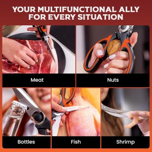 SpartaSake 2-Pack Premium Stainless Steel All Purpose Kitchen Shears with Sleeve - Heavy Duty Ultra Sharp kitchen Scissors for Food-Multipurpose Food Scissors for Meat Poultry Vegetable (Black-Orange)