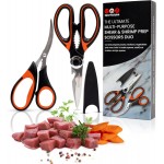SpartaSake 2-Pack Premium Stainless Steel All Purpose Kitchen Shears with Sleeve - Heavy Duty Ultra Sharp kitchen Scissors for Food-Multipurpose Food Scissors for Meat Poultry Vegetable (Black-Orange)