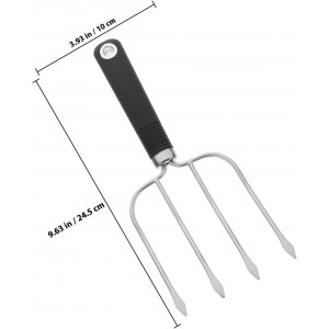 Stainless Steel Turkey Lifter Fork with Four Prongs for Barbecue and Roasting Heavy-duty Meat Carving Tool with Smooth Handle and Hanging Kitchen Meat Handler for Cooking