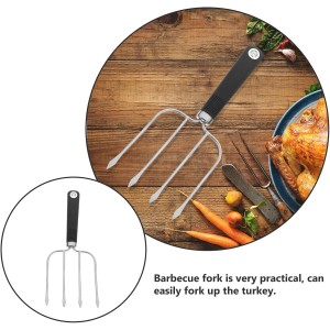 Stainless Steel Turkey Lifter Fork with Four Prongs for Barbecue and Roasting Heavy-duty Meat Carving Tool with Smooth Handle and Hanging Kitchen Meat Handler for Cooking