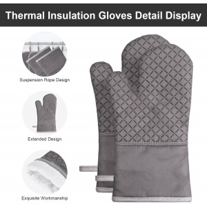 Oven Mitts and Pot Holders 8pcs Set, Cotton Oven Glove with Non-Slip Silicone Surface, Machine Washable Pot Holders, Extra Long Oven mits, Heat Resistant 500 °F, for Cooking, Grilling, Baking