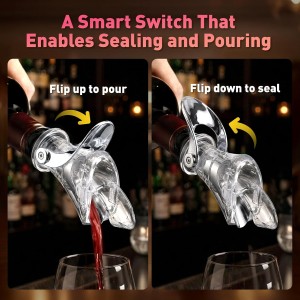 IOV Wine Bottle Pourer, Upgraded Sealing Wine Stopper with Dust Caps, Auto Flip Pourer Spout for Liquor, Olive Oil, Vinegar and Syrup, No-Drip Wine Accessories Gift for Wine Lovers