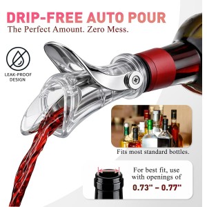 IOV Wine Bottle Pourer, Upgraded Sealing Wine Stopper with Dust Caps, Auto Flip Pourer Spout for Liquor, Olive Oil, Vinegar and Syrup, No-Drip Wine Accessories Gift for Wine Lovers