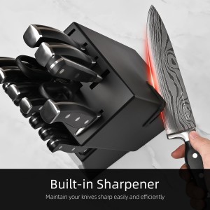 Knife Set, Emojoy 18-Piece Knife Sets for Kitchen with Block, Stainless Steel Kitchen Knives with Built-in Sharpener, Shears and Carving Fork, Black