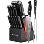 Knife Set, Emojoy 18-Piece Knife Sets for Kitchen with Block, Stainless Steel Kitchen Knives with Built-in Sharpener, Shears and Carving Fork, Black