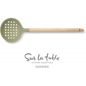 Sur La Table Kitchen Essential Chef's Toolkit Sillicone Skimmer With Beechwood Handle - Juniper Green