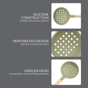 Sur La Table Kitchen Essential Chef's Toolkit Sillicone Skimmer With Beechwood Handle - Juniper Green