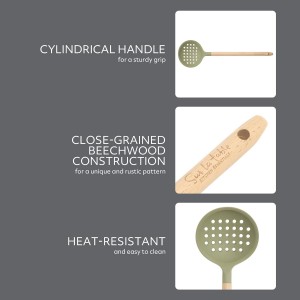 Sur La Table Kitchen Essential Chef's Toolkit Sillicone Skimmer With Beechwood Handle - Juniper Green