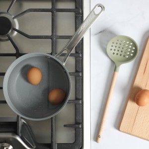 Sur La Table Kitchen Essential Chef's Toolkit Sillicone Skimmer With Beechwood Handle - Juniper Green