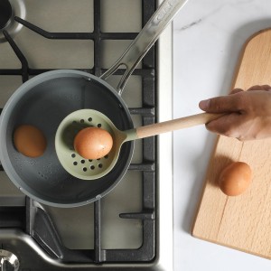 Sur La Table Kitchen Essential Chef's Toolkit Sillicone Skimmer With Beechwood Handle - Juniper Green