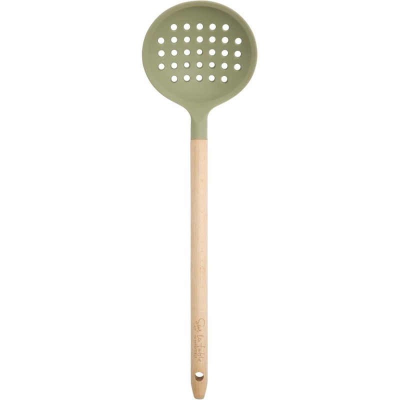 Sur La Table Kitchen Essential Chef's Toolkit Sillicone Skimmer With Beechwood Handle - Juniper Green