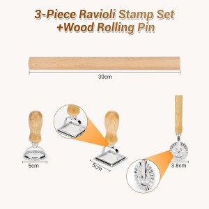 5 Pcs Ravioli Maker Set, Ravioli Cutter and Ravioli Mold with Wood Rolling Pin, 2-Inch Square Pasta Stamp Press for Homemade Italian Ravioli, Kitchen Pasta Making Tools for Baking Enthusiasts