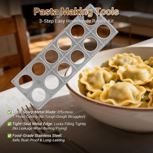 5 Pcs Ravioli Maker Set, Ravioli Cutter and Ravioli Mold with Wood Rolling Pin, 2-Inch Square Pasta Stamp Press for Homemade Italian Ravioli, Kitchen Pasta Making Tools for Baking Enthusiasts