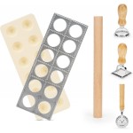 5 Pcs Ravioli Maker Set, Ravioli Cutter and Ravioli Mold with Wood Rolling Pin, 2-Inch Square Pasta Stamp Press for Homemade Italian Ravioli, Kitchen Pasta Making Tools for Baking Enthusiasts
