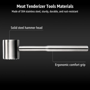 Stainless-Steel Meat Tenderizer Mallet - Meat Tenderizer Tool for Pounder Chicken, Beef, Steak, Pork, Dual-Sided with Ergonomic Handle, Dishwasher Safe