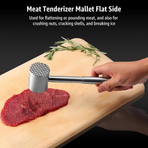 Stainless-Steel Meat Tenderizer Mallet - Meat Tenderizer Tool for Pounder Chicken, Beef, Steak, Pork, Dual-Sided with Ergonomic Handle, Dishwasher Safe